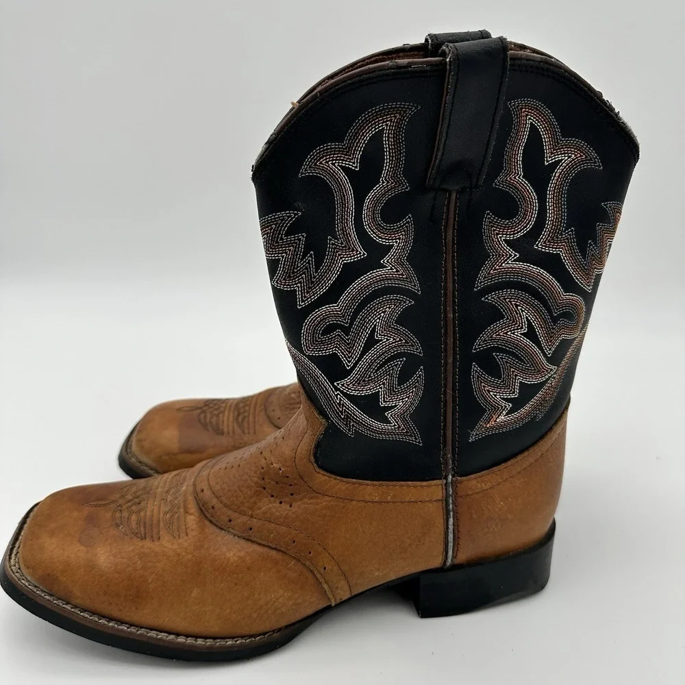 Justin Youth 4.5D 7010Y Cowboy boot Mahogany Worn Saddle Leather‎ double stitch